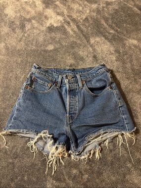 Levi's 501 Blue Distressed Cutoff Denim Shorts